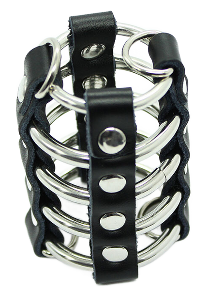 OHMAMA FETISH - GABBIA PER PENE CON ANELLI IN METALLO E CINTURINI IN PELLE