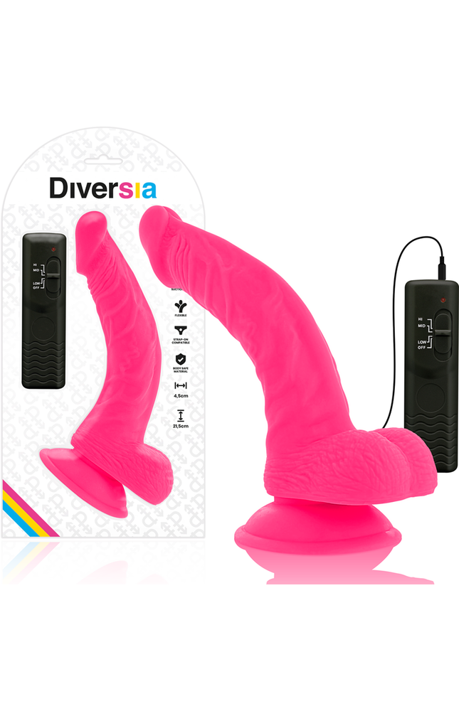 DIVERSIA - DILDO VIBRANTE FLESSIBILE ROSA 21.5 CM -O- 4.5 CM