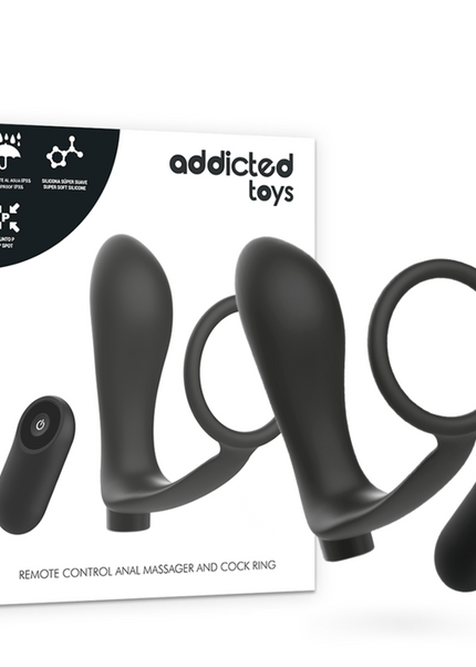 ADDICTED TOYS - ANELLO PER PENE CON TELECOMANDO PLUG ANALE NERO RICARICABILE