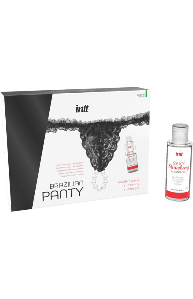 INTT RELEASE - SLIP NERO BRASILIANO CON PERLE E GEL LUBRIFICANTE 50 ML