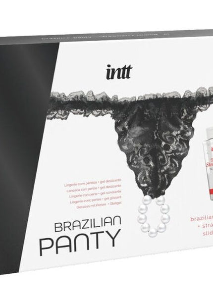 INTT RELEASE - SLIP NERO BRASILIANO CON PERLE E GEL LUBRIFICANTE 50 ML