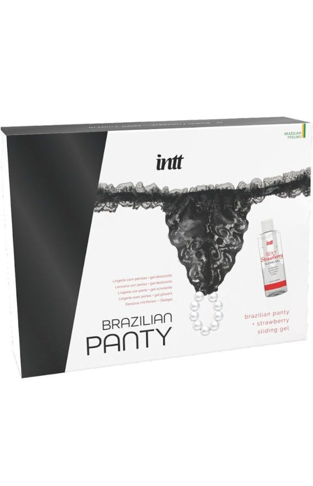 INTT RELEASE - SLIP NERO BRASILIANO CON PERLE E GEL LUBRIFICANTE 50 ML