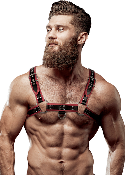 FETISH SUBMISSIVE ATTITUDINE - IMBRACATURA PER IL PETTO IN ECOPELLE DA UOMO NERA/ROSSA