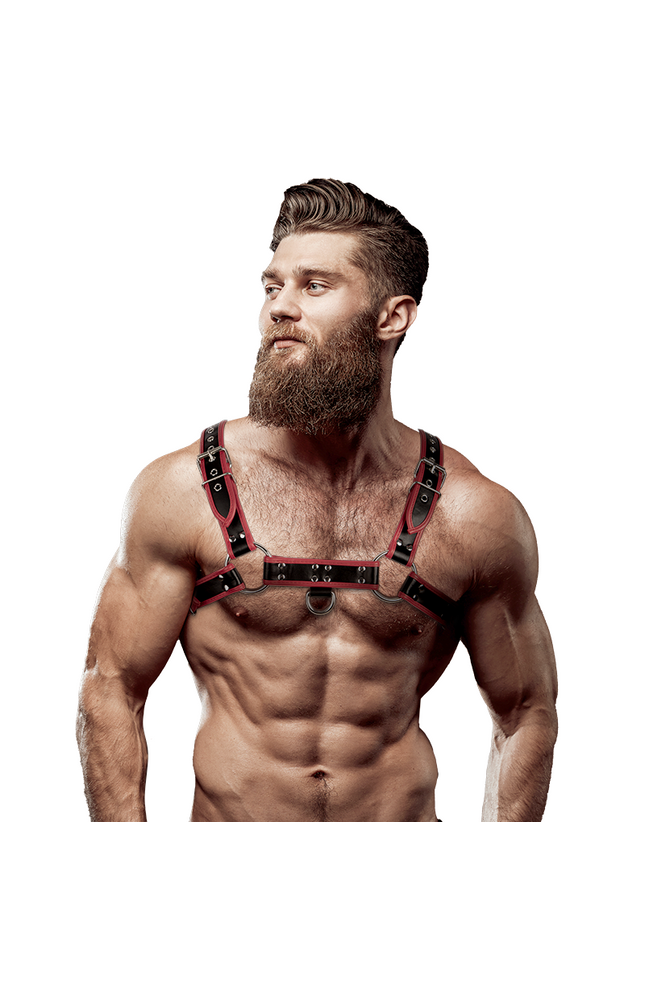 FETISH SUBMISSIVE ATTITUDINE - IMBRACATURA PER IL PETTO IN ECOPELLE DA UOMO NERA/ROSSA