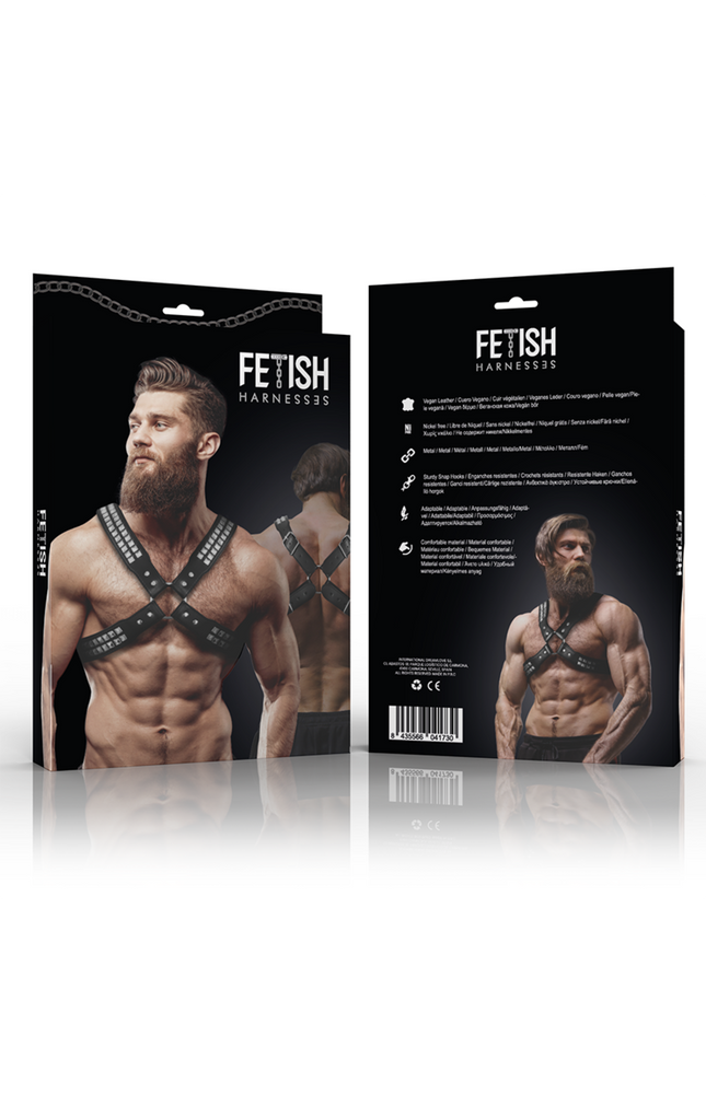 FETISH SUBMISSIVE ATTITUDE - IMBRACATURA IN ECOPELLE CON PETTO INCROCIATO DA UOMO CON RIVETTI