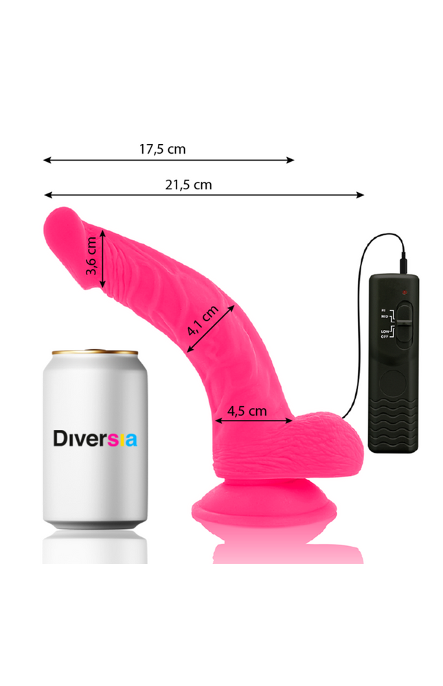 DIVERSIA - DILDO VIBRANTE FLESSIBILE ROSA 21.5 CM -O- 4.5 CM