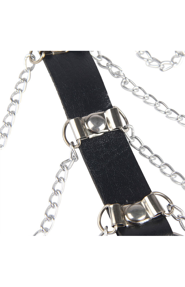 SUBBLIME - PETTORALE CATENE IN PELLE NERA TAGLIA UNICA