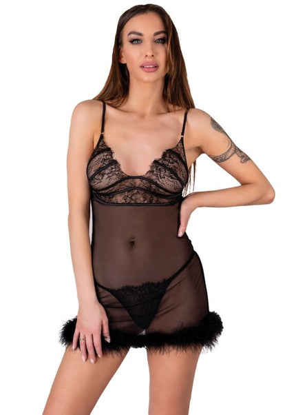 LIVCO CORSETTI FASHION - SET ZERUNAM BABYDOLL + PERIZOMA NERO