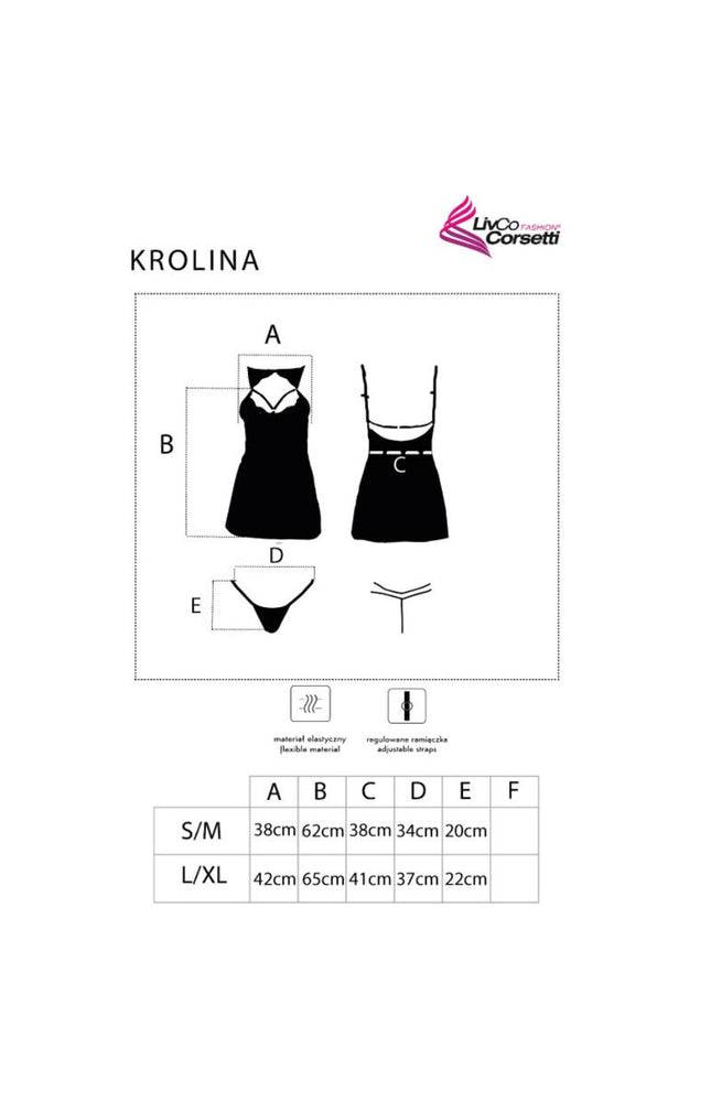 LIVCO CORSETTI FASHION - KROLINA LC 90734 CHEMISE + PERIZOMA NERO S/M