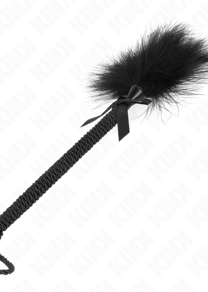 KINK - BACCHETTA IN CORDA DI NYLON CON PIUME TICKLE E FIOCCO NERO 25 CM
