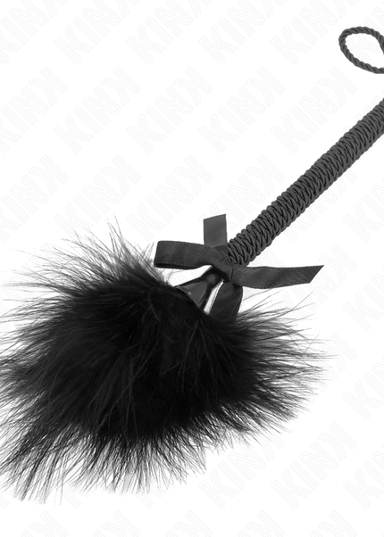 KINK - BACCHETTA IN CORDA DI NYLON CON PIUME TICKLE E FIOCCO NERO 25 CM