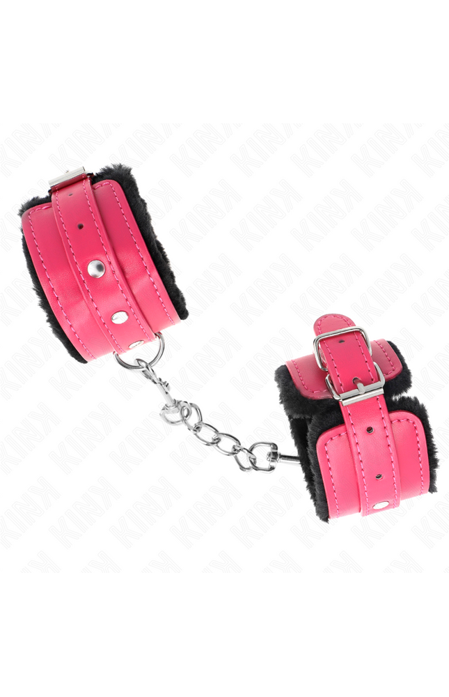 KINK - POGGIPOLSI PREMIUM FODERATI IN PELLICCIA NERI CON CINTURA ROSA LAMPONE REGOLABILE 17-29 CM X 6 CM