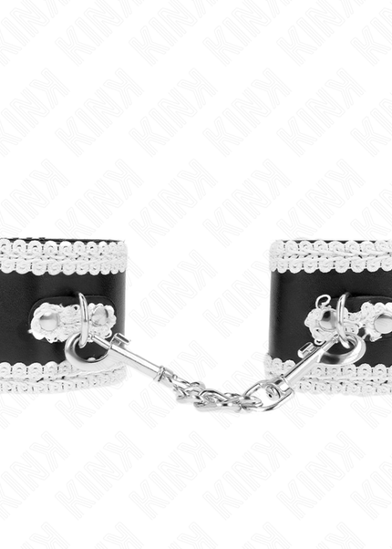KINK - POLSO NERO CON PIZZO DECORATO BIANCO REGOLABILE 20-23 CM X 5,5 CM
