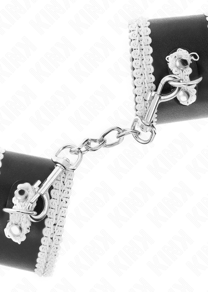 KINK - POLSO NERO CON PIZZO DECORATO BIANCO REGOLABILE 20-23 CM X 5,5 CM