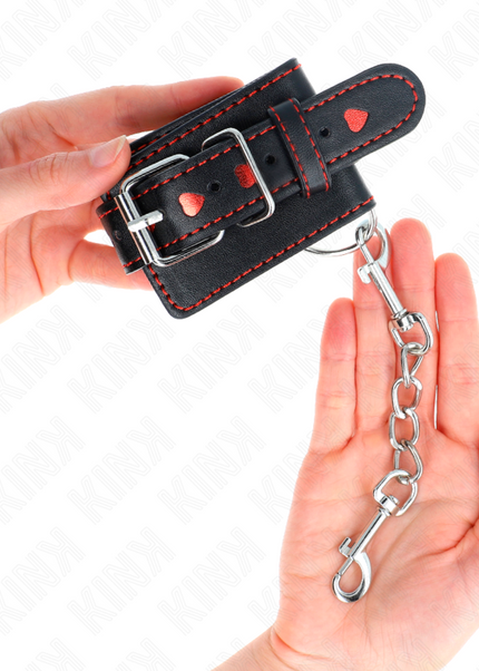 KINK - POLSO NERO CON INTARSIO CUORE ROSSO REGOLABILE 21-28 CM X 5,5 CM