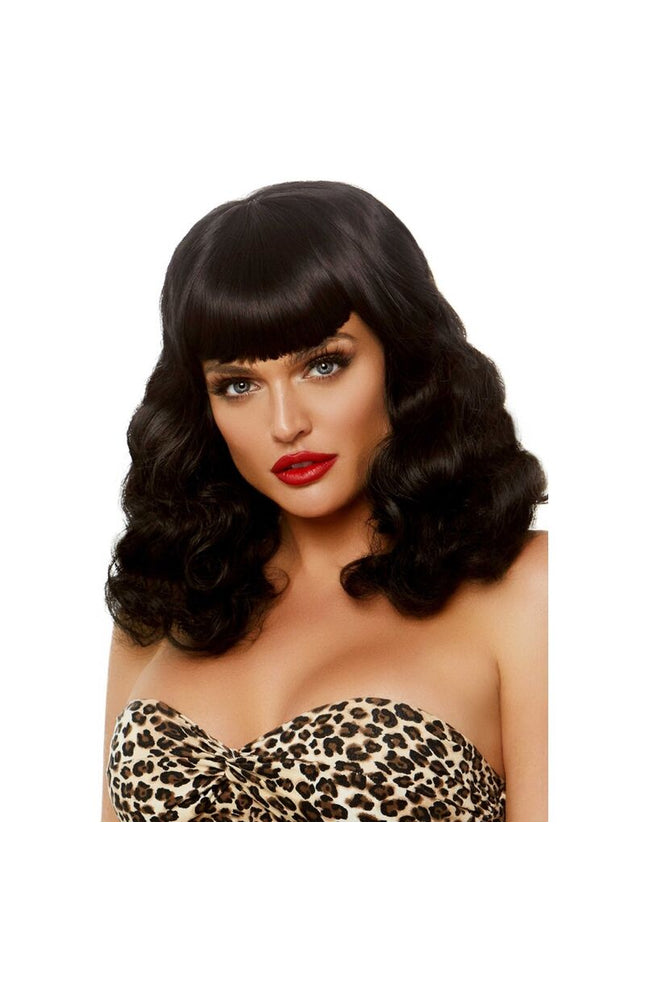 LEG AVENUE - PARRUCCA RETRO RICCIA CON FRANGIA NERA LUMINISCENTE