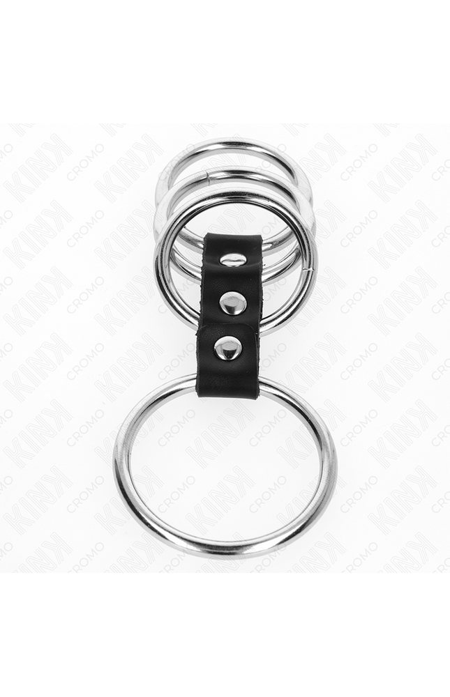 KINK - 4 ANELLI PER PENE IN METALLO DA 3,7 CM A 5 CM COLLEGATI DA PELLE