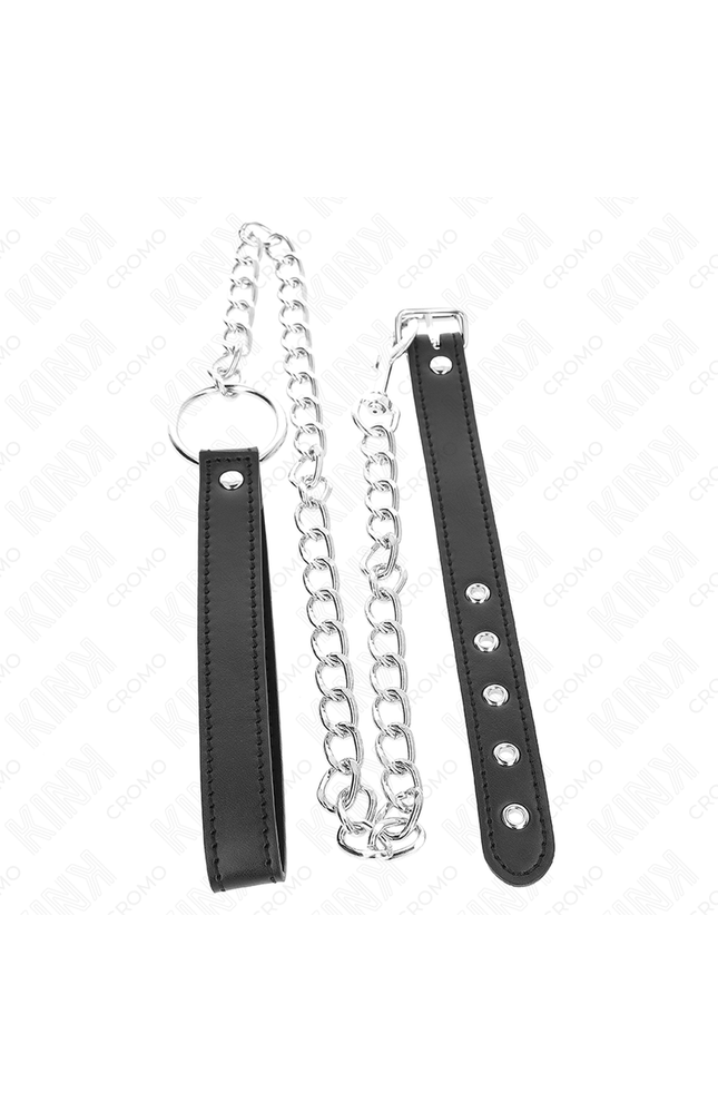 KINK - ANELLO PER PENE IN PELLE 21,5 X 2 CM CON CATENA IN METALLO DA 60 CM E CINTURINO IN PELLE
