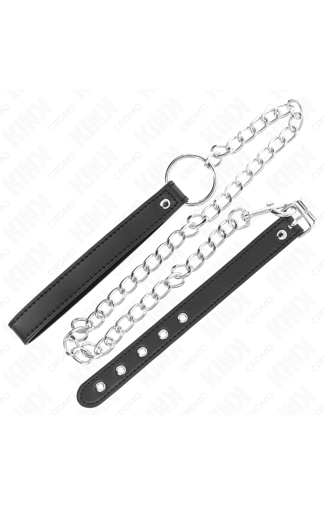 KINK - ANELLO PER PENE IN PELLE 21,5 X 2 CM CON CATENA IN METALLO DA 60 CM E CINTURINO IN PELLE