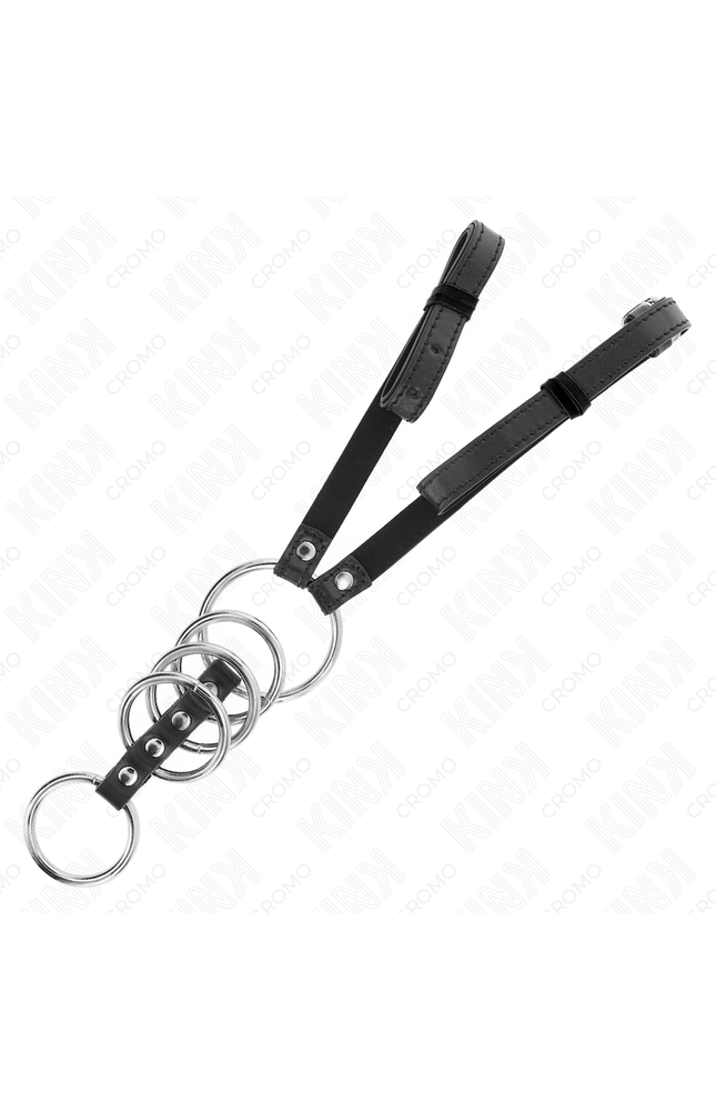 KINK - 5 ANELLI PER PENE DA 3,8 CM A 5 CM METALLO CON CINTURA IN PELLE 112 CM