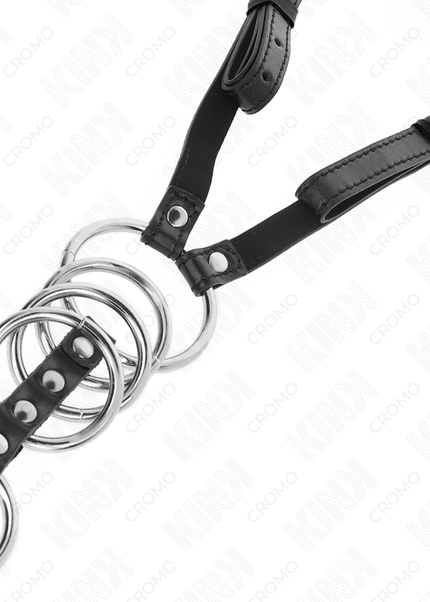 KINK - 5 ANELLI PER PENE DA 3,8 CM A 5 CM METALLO CON CINTURA IN PELLE 112 CM