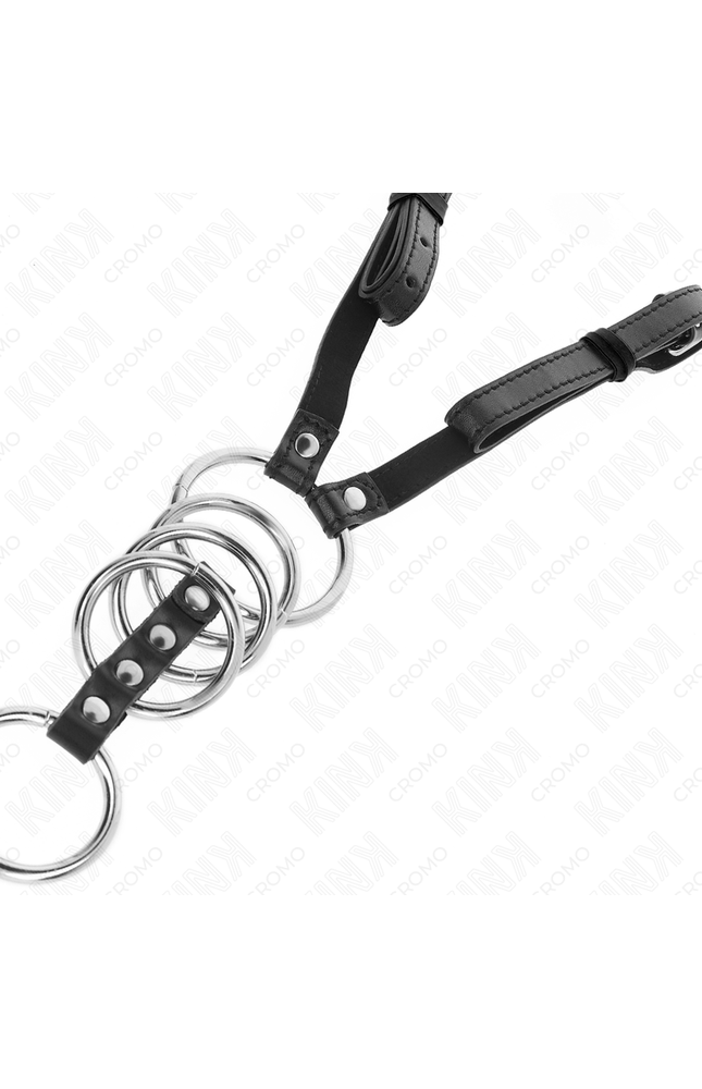 KINK - 5 ANELLI PER PENE DA 3,8 CM A 5 CM METALLO CON CINTURA IN PELLE 112 CM