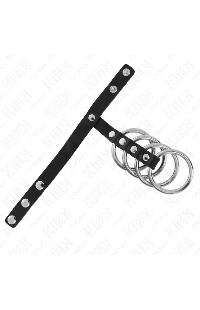 KINK - 4 ANELLI PER PENE IN METALLO DA 3,8 CM COLLEGATI CON CINTURINO IN PELLE DA 22 X 1,5 CM E CHIUSURA A PRESSIONE