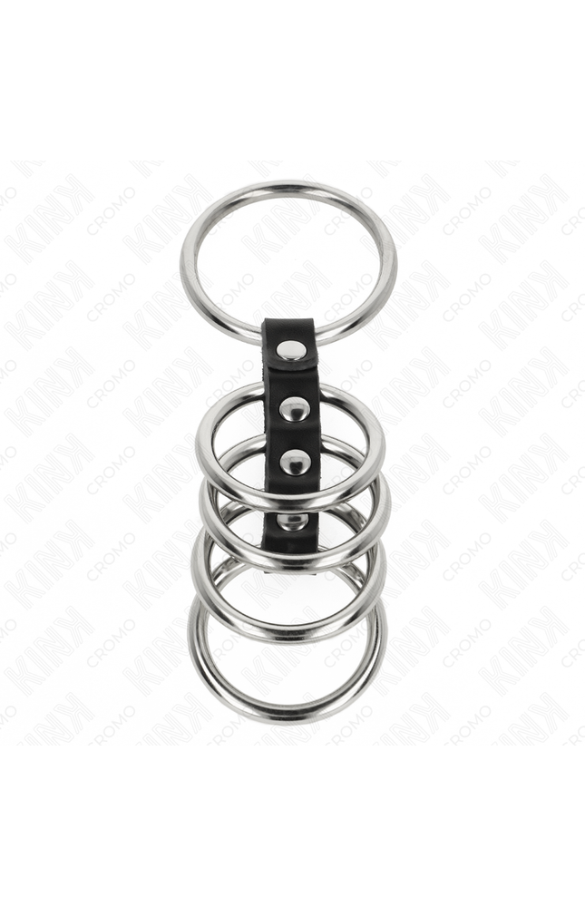 KINK - 5 ANELLI PER PENE DA 3,7 CM A 5 CM METALLO COLLEGATI DA PELLE