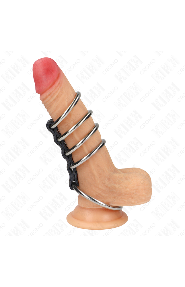 KINK - 5 ANELLI PER PENE DA 3,7 CM A 5 CM METALLO COLLEGATI DA PELLE