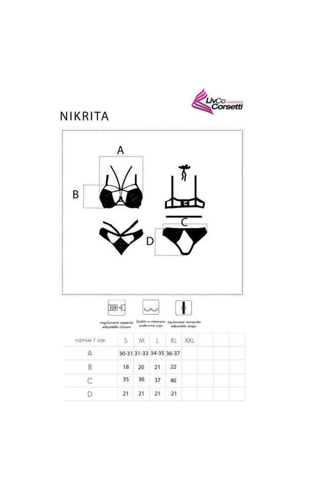 LIVCO CORSETTI FASHION - NIKRITA LC 90647 REGGISENO + SLIP NERO M