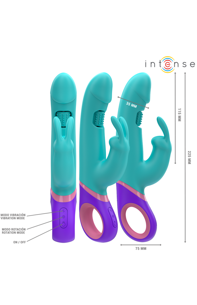INTENSE - MONICA VIBRATORE RABBIT CON STIMOLATORE G-SPOT ROTANTE BLU