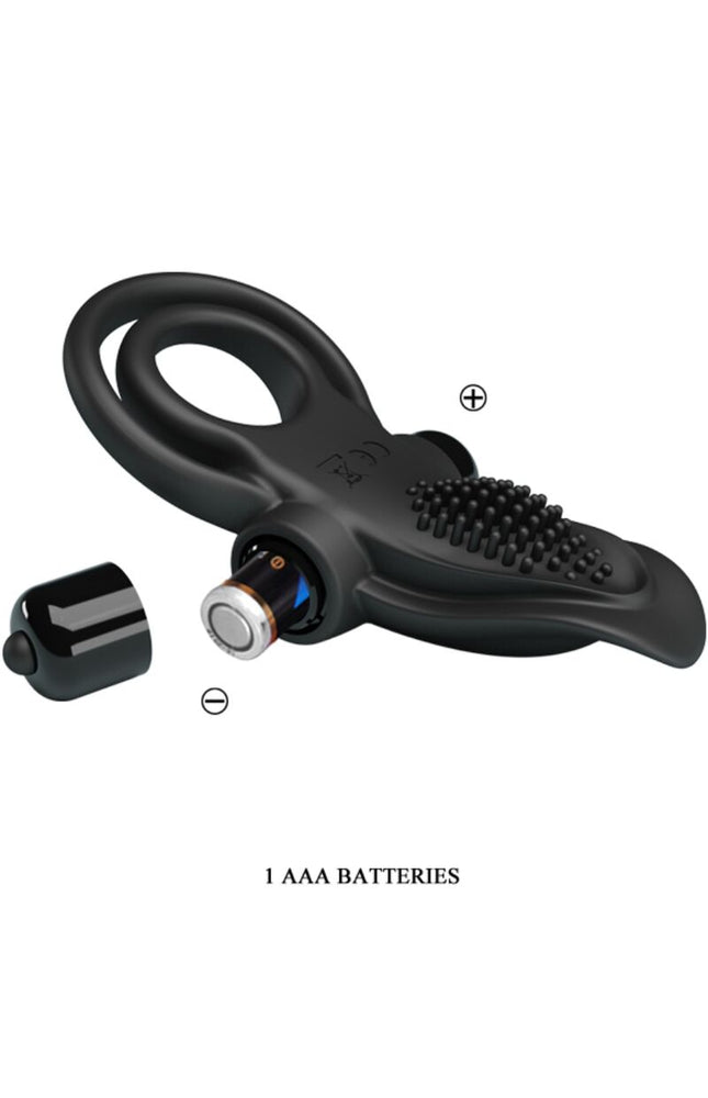 PRETTY LOVE - DOPPIO ANELLO VIBRANTE + STIMOLATORE CLITORIDEO 10 VIBRAZIONI NERO