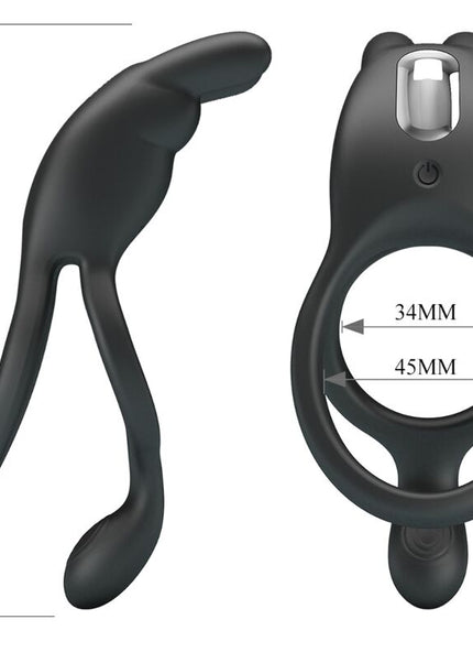 PRETTY LOVE - SETH DOPPIO ANELLO VIBRANTE CONIGLIO 7 VIBRAZIONI NERO