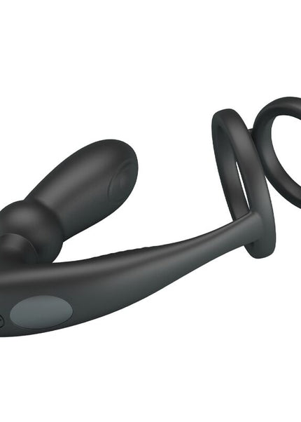 PRETTY LOVE - ANELLO PER PENE EMONI + TAPPO ANALE 12 VIBRAZIONI NERO