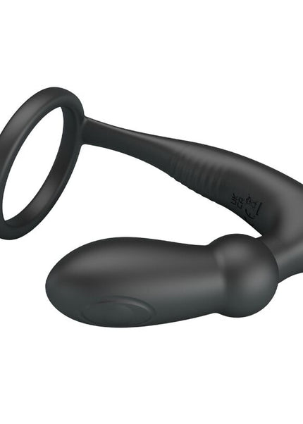 PRETTY LOVE - ANELLO PER PENE EMONI + TAPPO ANALE 12 VIBRAZIONI NERO