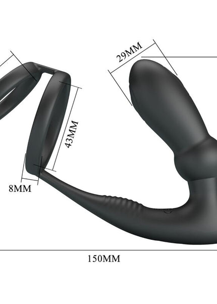 PRETTY LOVE - ANELLO PER PENE EMONI + TAPPO ANALE 12 VIBRAZIONI NERO