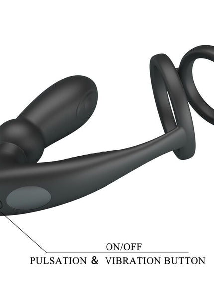 PRETTY LOVE - ANELLO PER PENE EMONI + TAPPO ANALE 12 VIBRAZIONI NERO