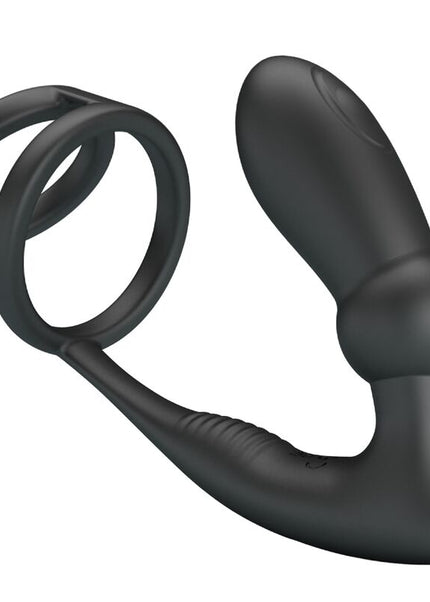 PRETTY LOVE - ANELLO PER PENE EMONI + TAPPO ANALE 12 VIBRAZIONI NERO