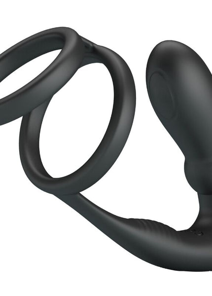 PRETTY LOVE - ANELLO PER PENE EMONI + TAPPO ANALE 12 VIBRAZIONI NERO