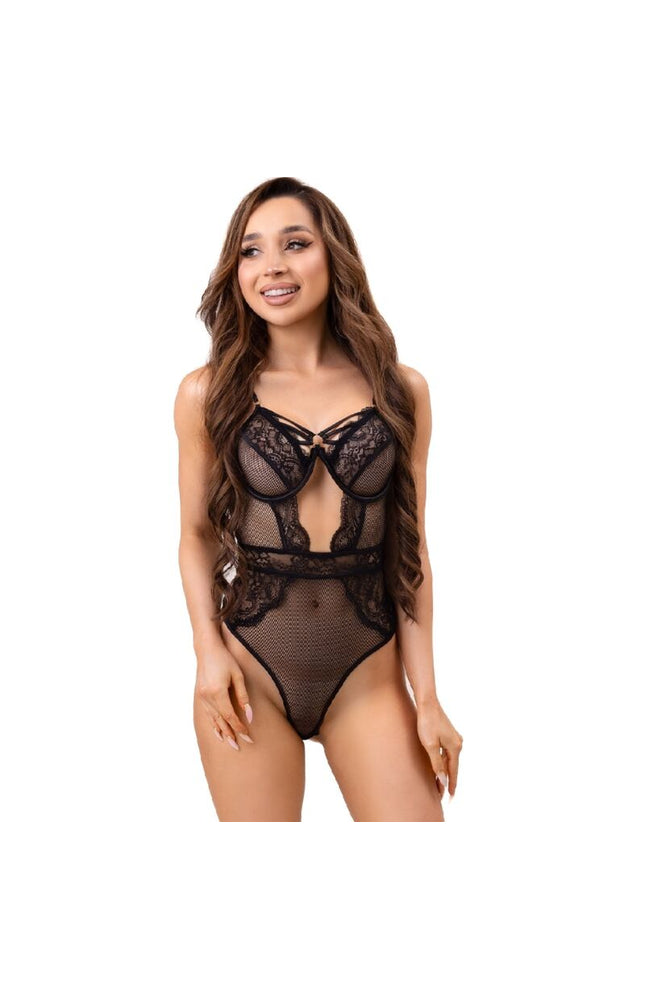 LIVCO CORSETTI FASHION - PAULA LC 20209 BODY CON DECORI IN PIZZO NERO S/M