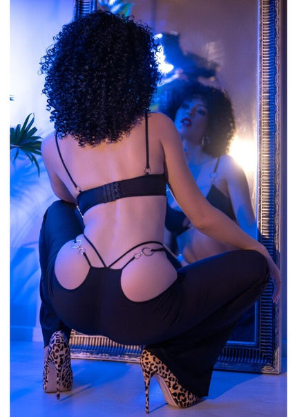 CHILIROSE - CR 4851 SET TOP E LEGGINGS NERI CON ACCESSORI DORATI S