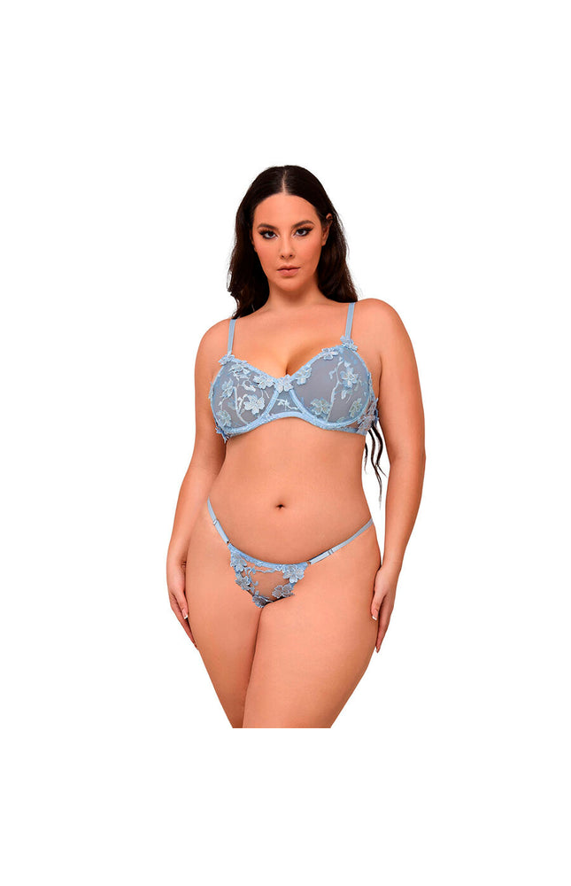 SUBBLIME - 957629 COMPLETO REGGISENO E SLIP RICAMATI A FIORI AZZURRO CIELO S/M