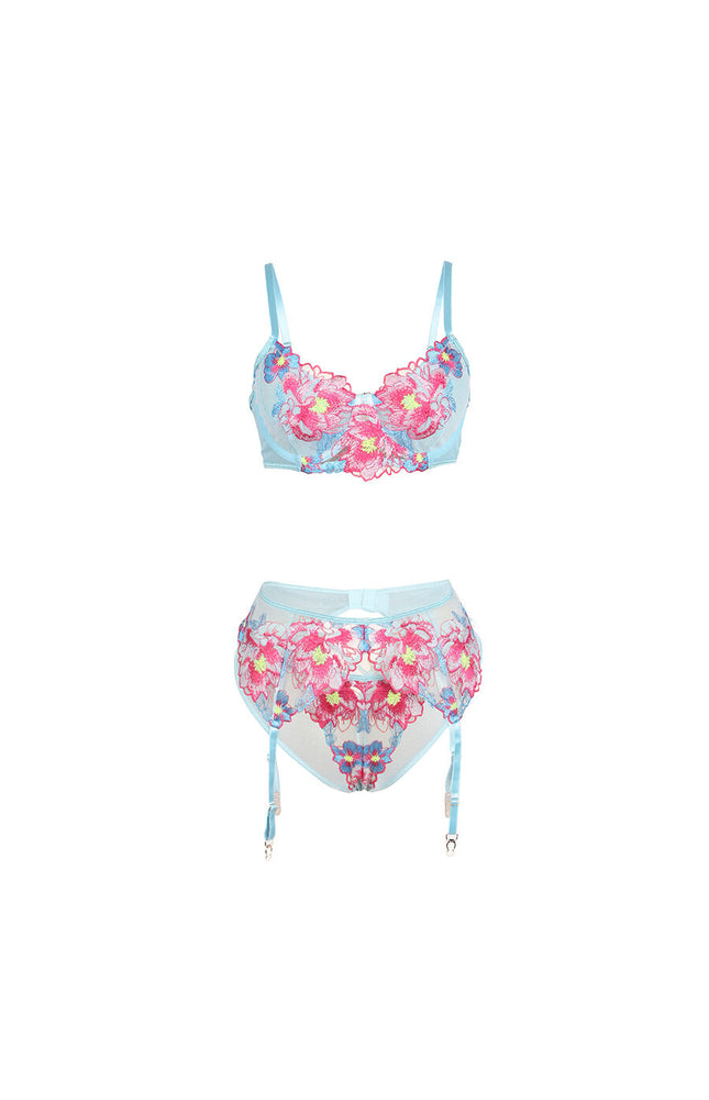 SUBBLIME - 957643 SET REGGISENO E CINTURA RICAMO FIORI ROSA S/M