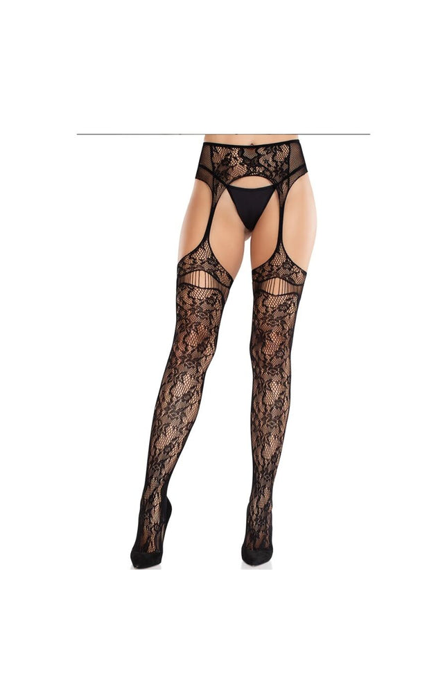 LEG AVENUE - CALZE IN PIZZO CON GIARRETTIERE NERE