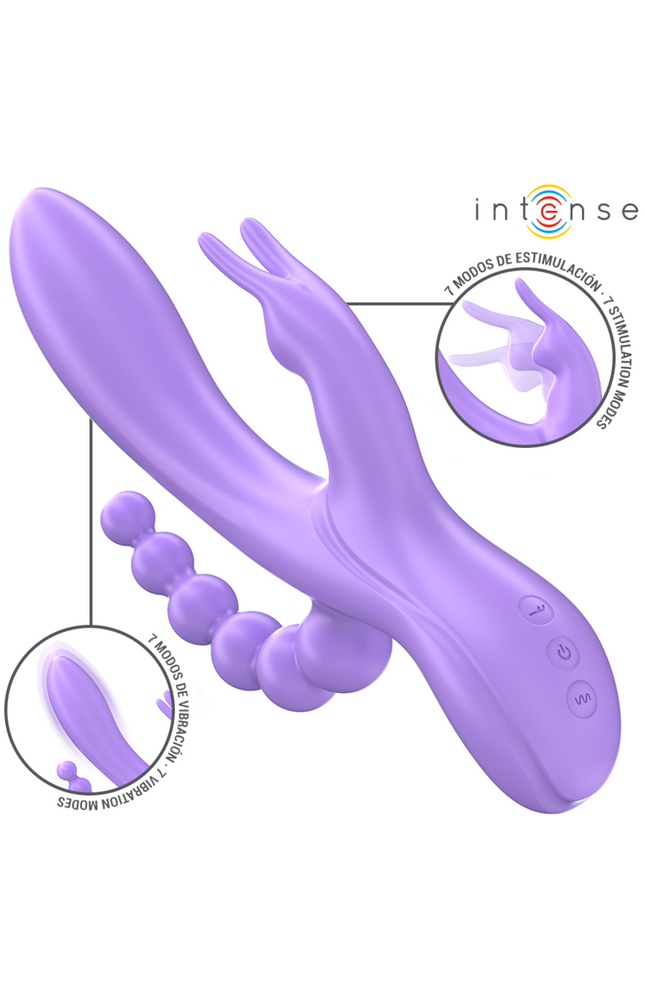 INTENSO - MIKO TRIPLO VIBRATORE CONIGLIO &amp; STIMOLATORE &amp; ANALE 7 VIBRAZIONI VIOLA