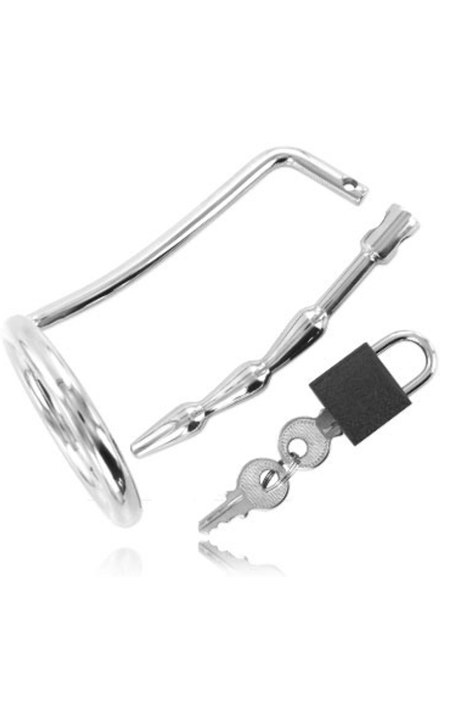METAL HARD - ANELLO PER TESTICOLI CON TAPPO DI CASTIT URETRALE