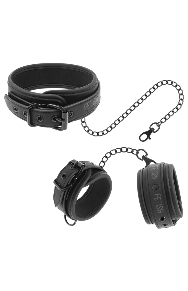 FETISH SUBMISSIVE - COLLANA E MANETTE IN PELLE VEGANA CON FODERA IN NOPRENE